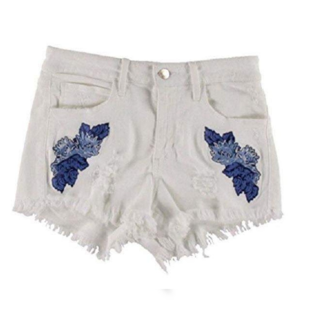 NEW GUESS Denim Cutoff Shorts White Floral SZ 27